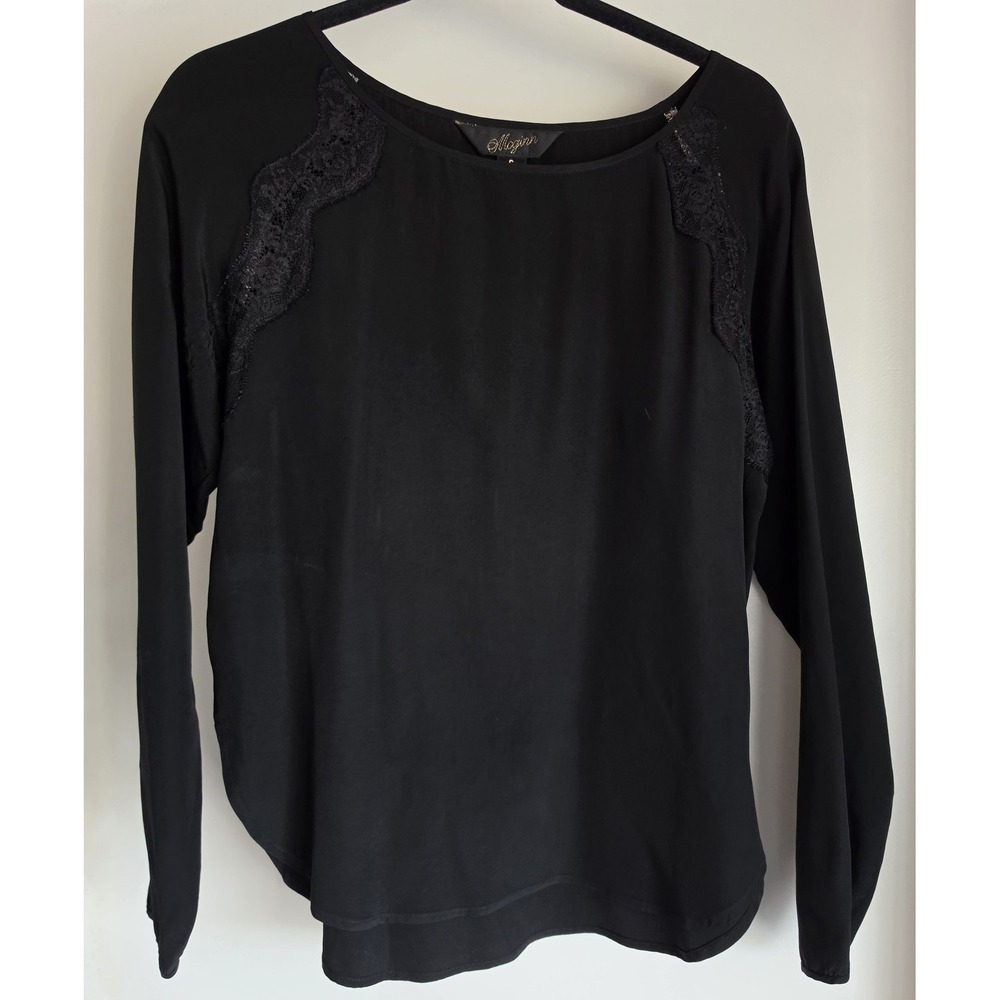 McGinn Women's Black Silk Blend Long Sleeve Blouse Size S Top Lace Detail
